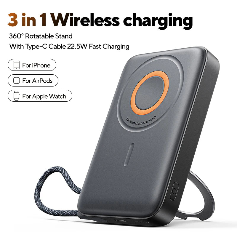 3-in-1 Magnetische Powerbank, 22,5 W Schnellladefunktion, 10000 mAh, kabelloses Ladegerät für iPhone 12–16, AirPods und Smartwatch
