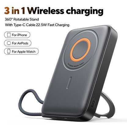 3-in-1 Magnetische Powerbank, 22,5 W Schnellladefunktion, 10000 mAh, kabelloses Ladegerät für iPhone 12–16, AirPods und Smartwatch