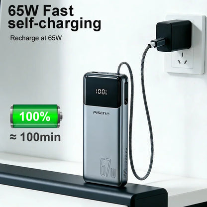 PISEN 240W Power Bank With Fast Charging Cable 27000mAh Portable PD3.1 CCC Powerbank for Laptop Notebook iPhone External Battery