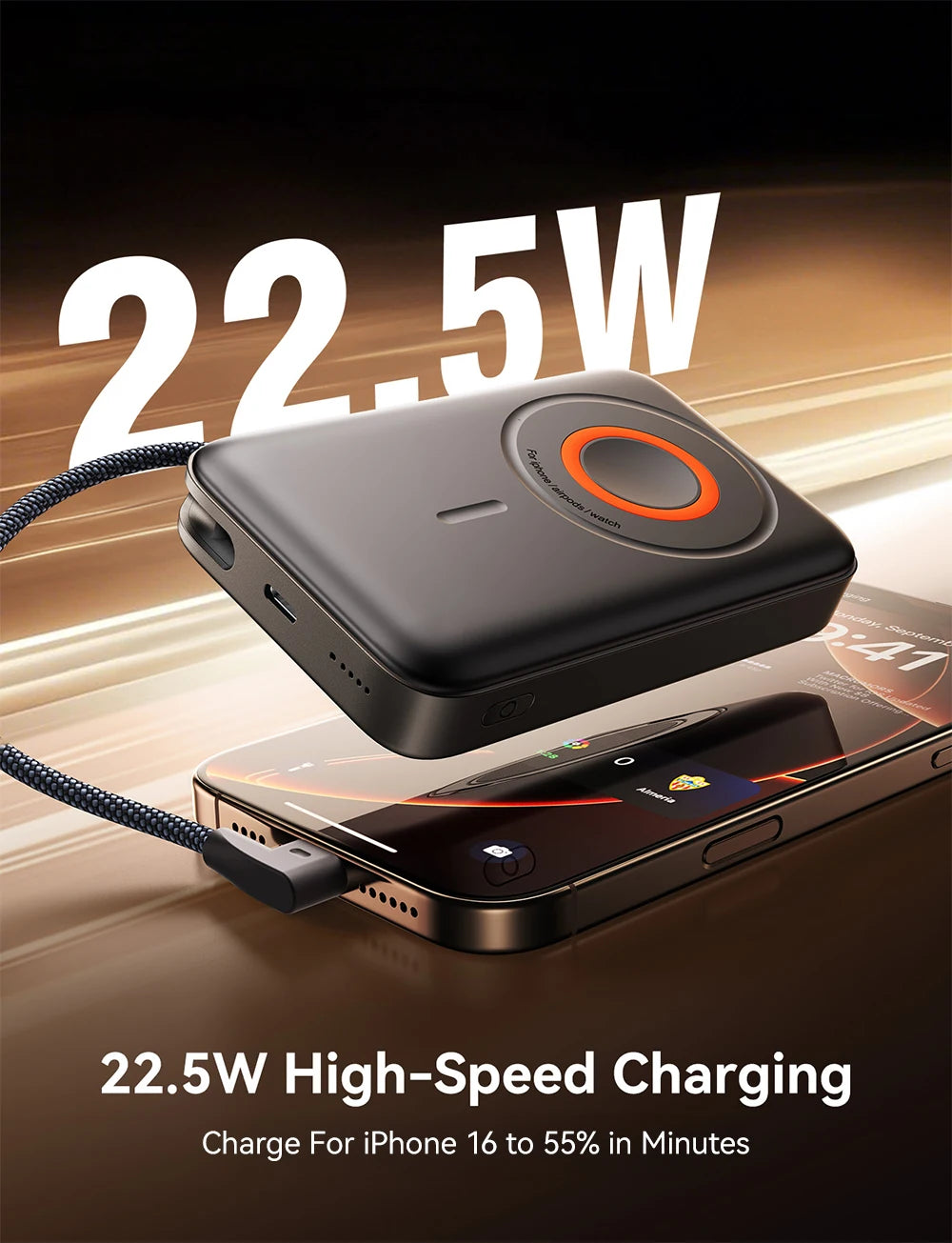 3-in-1 Magnetische Powerbank, 22,5 W Schnellladefunktion, 10000 mAh, kabelloses Ladegerät für iPhone 12–16, AirPods und Smartwatch
