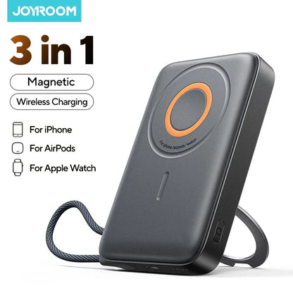 3-in-1 Magnetische Powerbank, 22,5 W Schnellladefunktion, 10000 mAh, kabelloses Ladegerät für iPhone 12–16, AirPods und Smartwatch