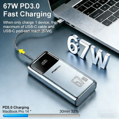 PISEN 240W Power Bank With Fast Charging Cable 27000mAh Portable PD3.1 CCC Powerbank for Laptop Notebook iPhone External Battery