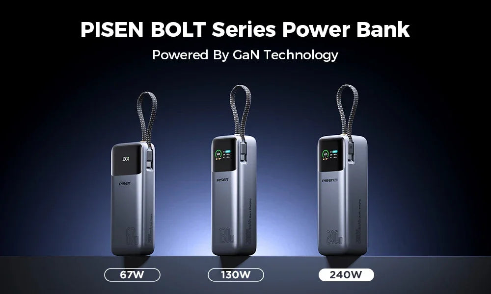 PISEN 240W Power Bank With Fast Charging Cable 27000mAh Portable PD3.1 CCC Powerbank for Laptop Notebook iPhone External Battery