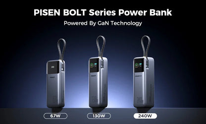 PISEN 240W Power Bank With Fast Charging Cable 27000mAh Portable PD3.1 CCC Powerbank for Laptop Notebook iPhone External Battery