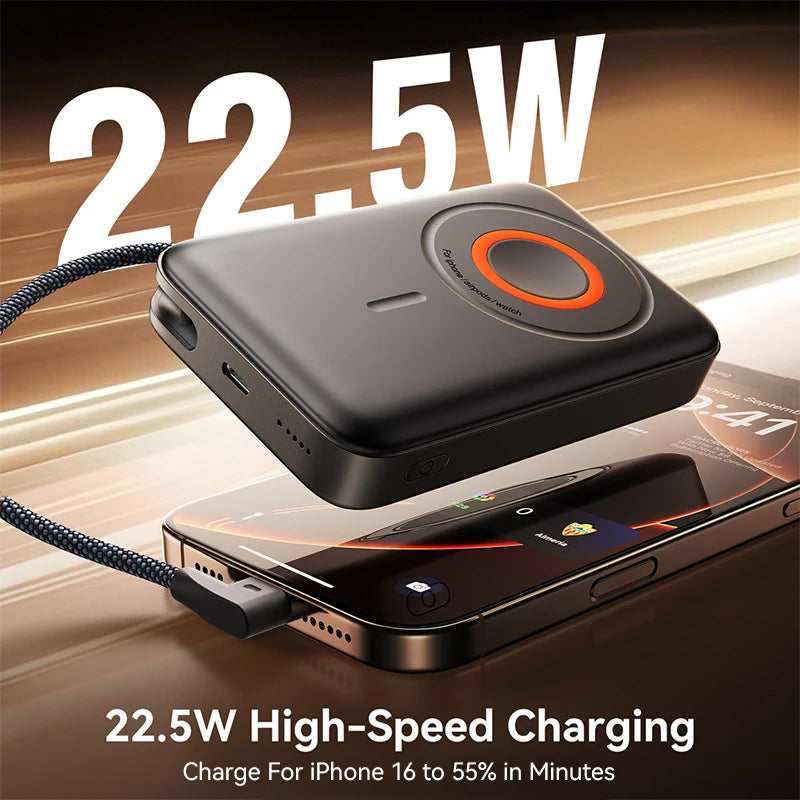 3-in-1 Magnetische Powerbank, 22,5 W Schnellladefunktion, 10000 mAh, kabelloses Ladegerät für iPhone 12–16, AirPods und Smartwatch