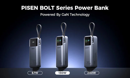 PISEN 240W Power Bank With Fast Charging Cable 27000mAh Portable PD3.1 CCC Powerbank for Laptop Notebook iPhone External Battery