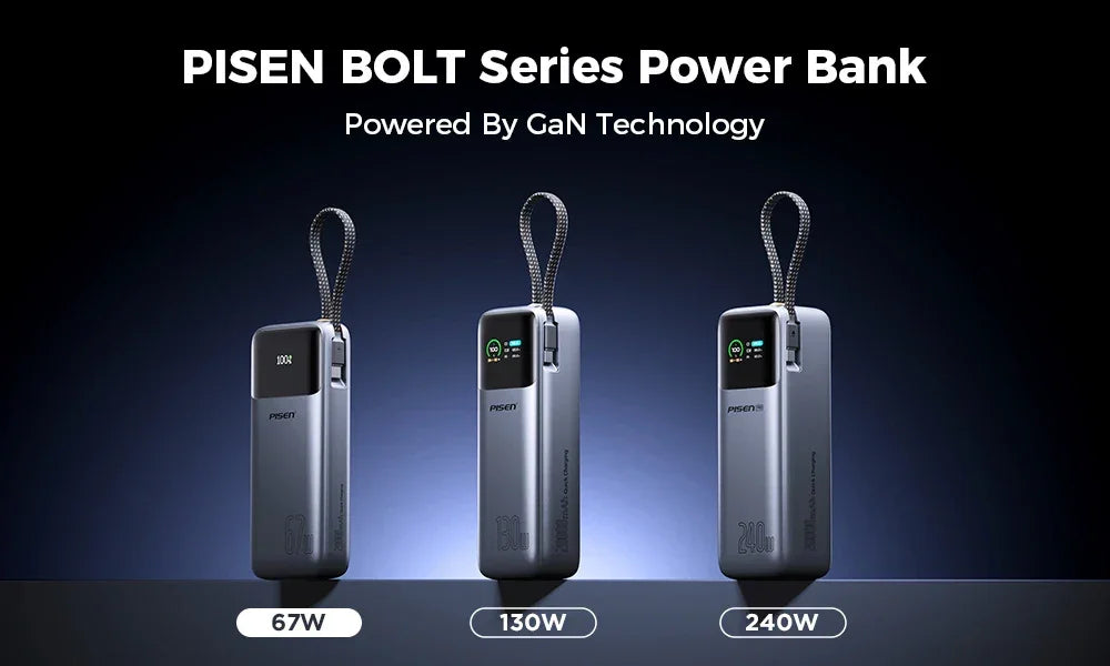 PISEN 240W Power Bank With Fast Charging Cable 27000mAh Portable PD3.1 CCC Powerbank for Laptop Notebook iPhone External Battery