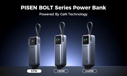 PISEN 240W Power Bank With Fast Charging Cable 27000mAh Portable PD3.1 CCC Powerbank for Laptop Notebook iPhone External Battery