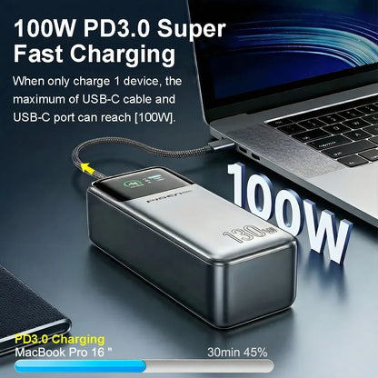 PISEN 240W Power Bank With Fast Charging Cable 27000mAh Portable PD3.1 CCC Powerbank for Laptop Notebook iPhone External Battery
