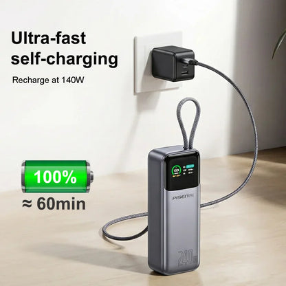 PISEN 240W Power Bank With Fast Charging Cable 27000mAh Portable PD3.1 CCC Powerbank for Laptop Notebook iPhone External Battery