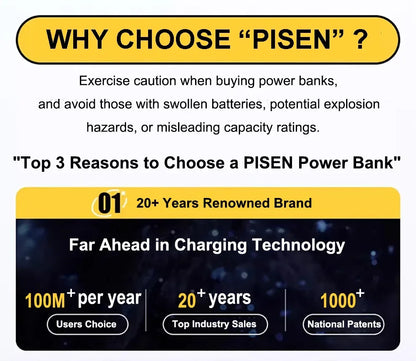 PISEN 240W Power Bank With Fast Charging Cable 27000mAh Portable PD3.1 CCC Powerbank for Laptop Notebook iPhone External Battery