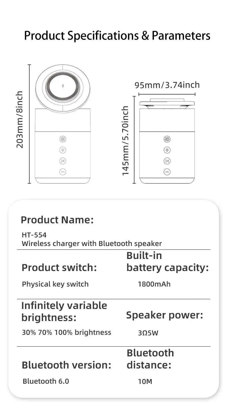 5-in-1 Magnetic Wireless Charging Station with Wireless Speaker Night Light Fast Charger for iPhone iWatch AirPods With Speaker