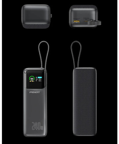 PISEN 240W Power Bank With Fast Charging Cable 27000mAh Portable PD3.1 CCC Powerbank for Laptop Notebook iPhone External Battery