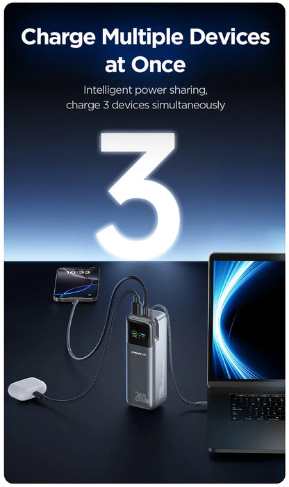 PISEN 240W Power Bank With Fast Charging Cable 27000mAh Portable PD3.1 CCC Powerbank for Laptop Notebook iPhone External Battery