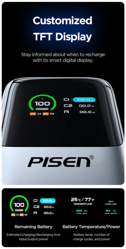 PISEN 240W Power Bank With Fast Charging Cable 27000mAh Portable PD3.1 CCC Powerbank for Laptop Notebook iPhone External Battery