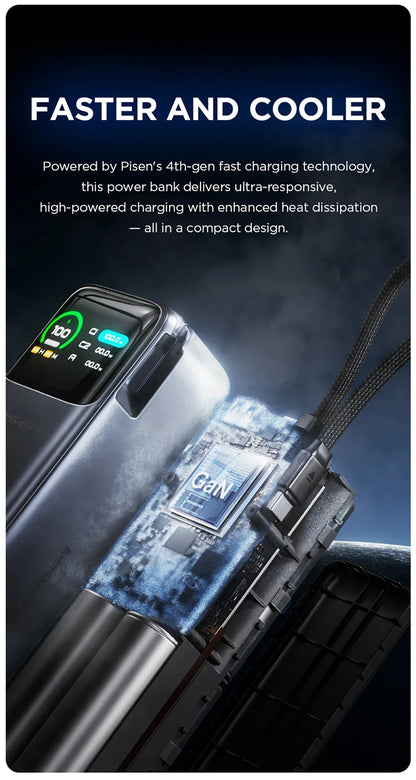 PISEN 240W Power Bank With Fast Charging Cable 27000mAh Portable PD3.1 CCC Powerbank for Laptop Notebook iPhone External Battery