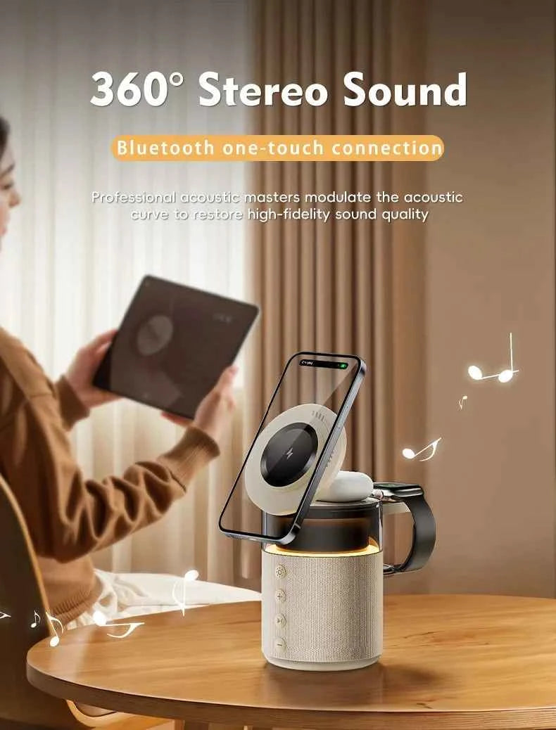 5-in-1 Magnetic Wireless Charging Station with Wireless Speaker Night Light Fast Charger for iPhone iWatch AirPods With Speaker
