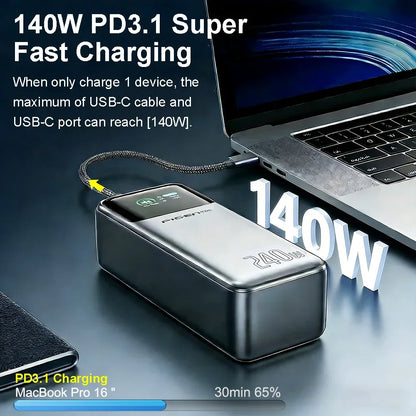 PISEN 240W Power Bank With Fast Charging Cable 27000mAh Portable PD3.1 CCC Powerbank for Laptop Notebook iPhone External Battery